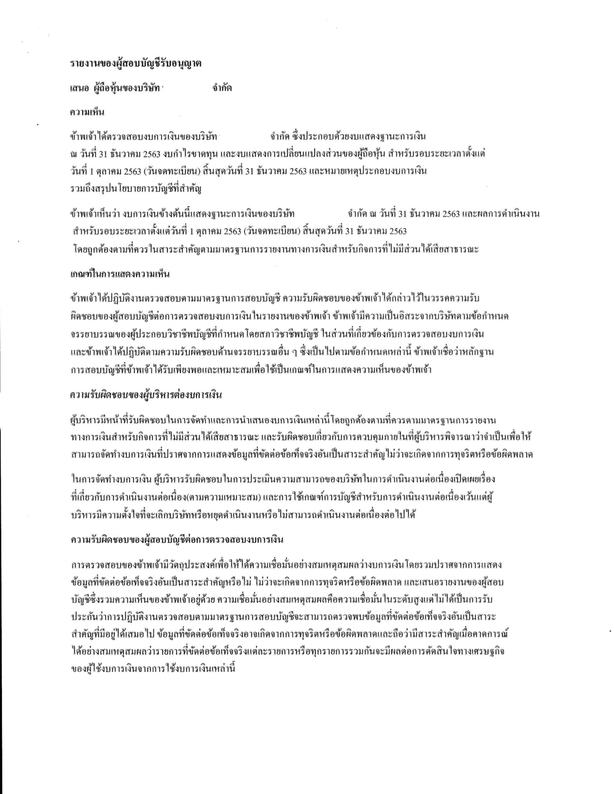 รายงานความเห็นผู้สอบบัญชี